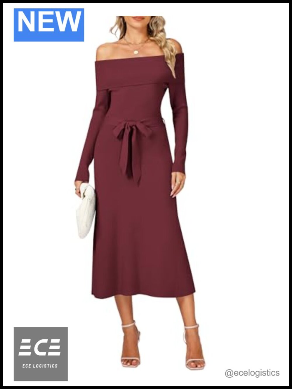 Off Shoulder Long Sleeve Ribbed Knit Bodycon Maxi Sweater Dress